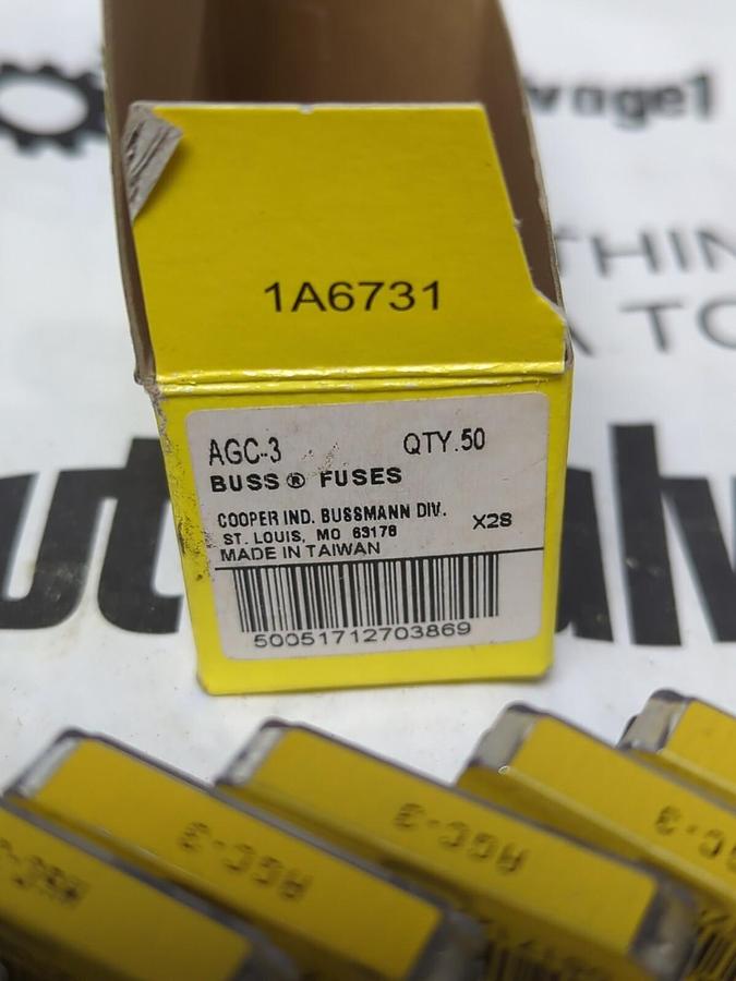 COOPER BUSSMANN,AGC-3,GLASS TUBE FUSES BOX OF 50 NEW