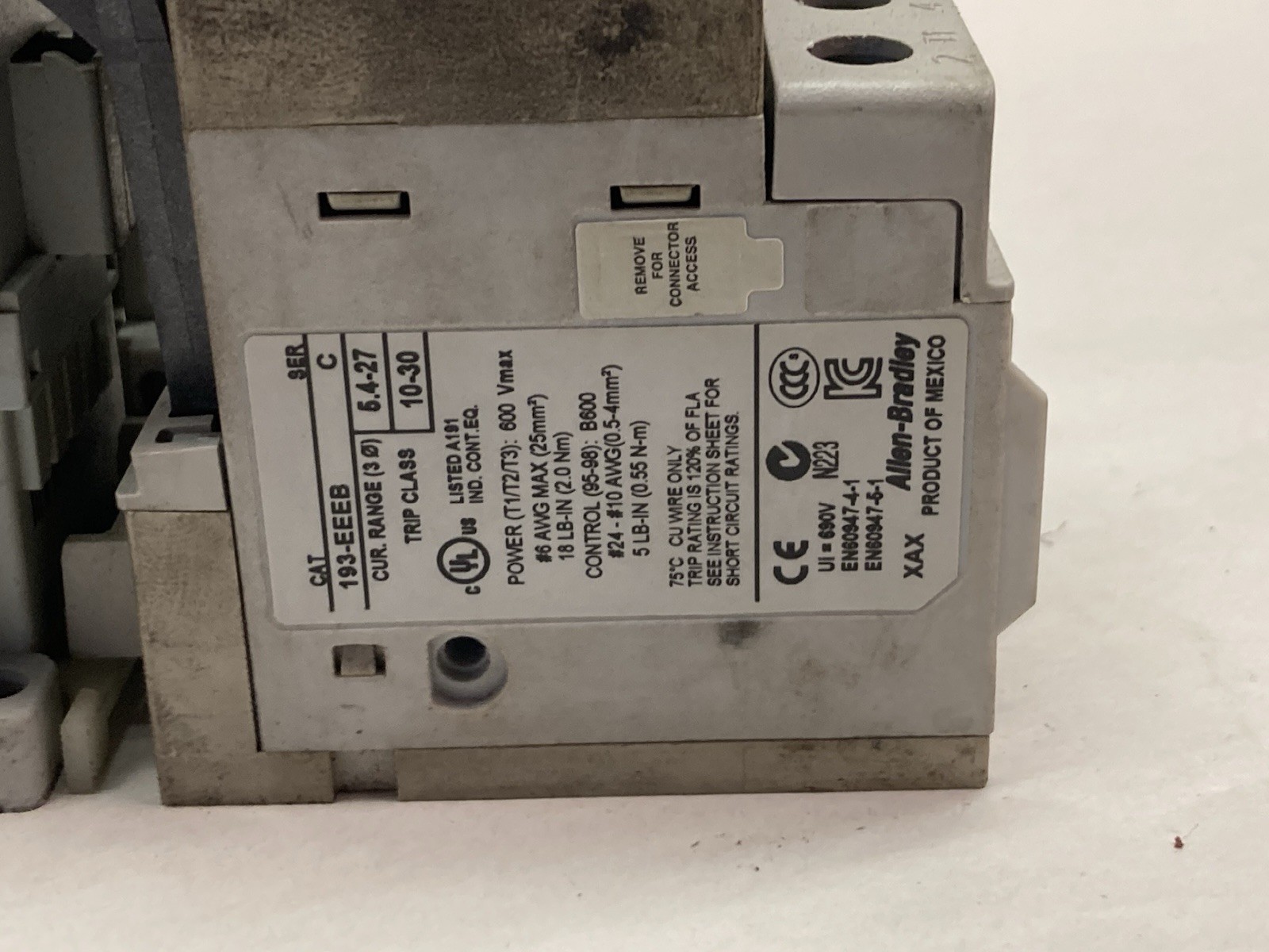 Used Allen-Bradley,100-C23*10,Contactor Ser C w/ 193-EEEB Ser C Overload Relay