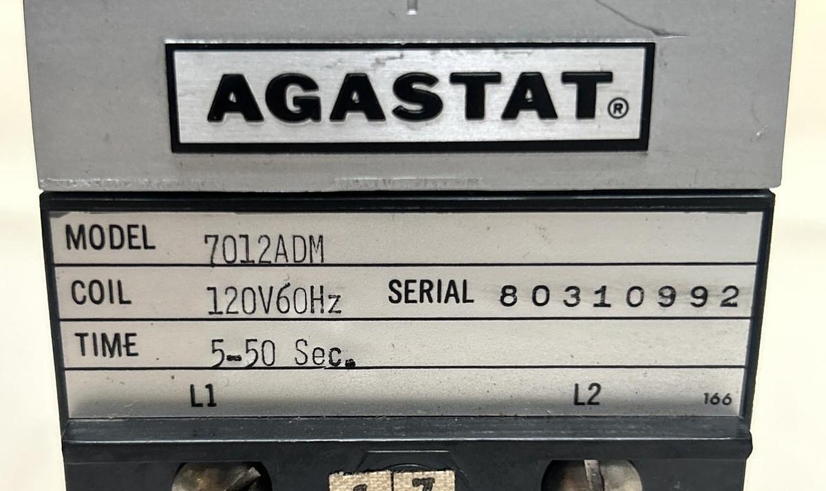 Used AGASTAT,7012ADM,TIME DELAY RELAY 5-50 SEC 120V