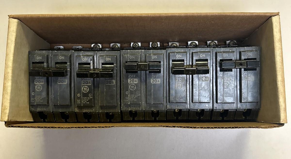 Used GENERAL ELECTRIC,THQB220,CIRCUIT BREAKER 20A 120/240V 2P LOT OF 5