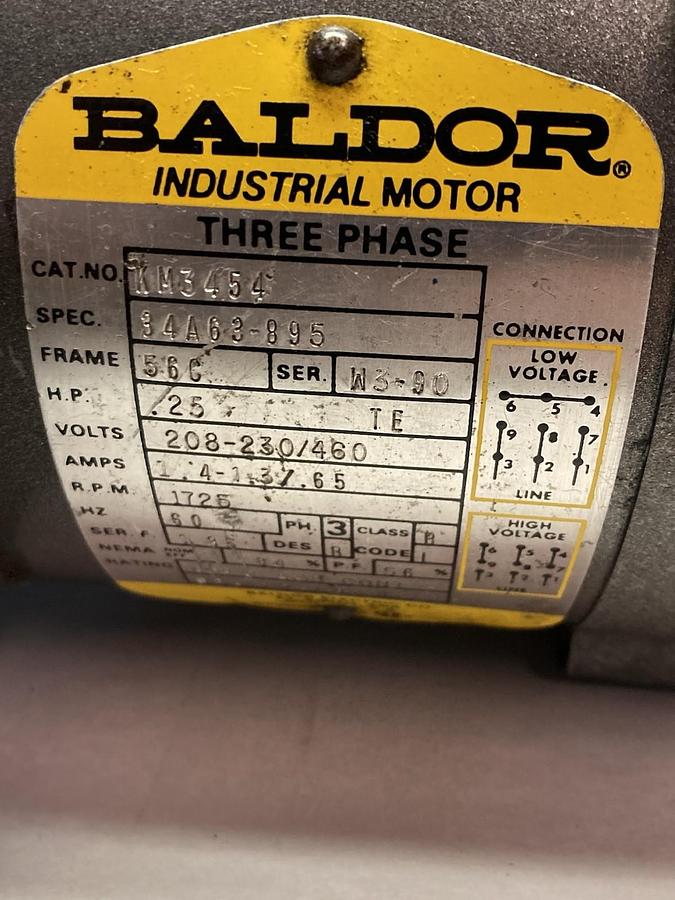 Used Baldor,KM3454,Motor 1725RPM 208-230/460V Frame 56C 1/4 HP