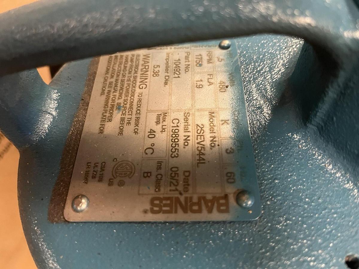 Used BARNES,104921,Submersible 2" Sump Pump 2SEV544L 1/2Hp 1750 RPM 3ph