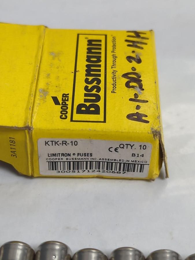 COOPER BUSSMANN,KTK-R-10,LIMITRON 10 AMP FUSES BOX OF 10 NOS