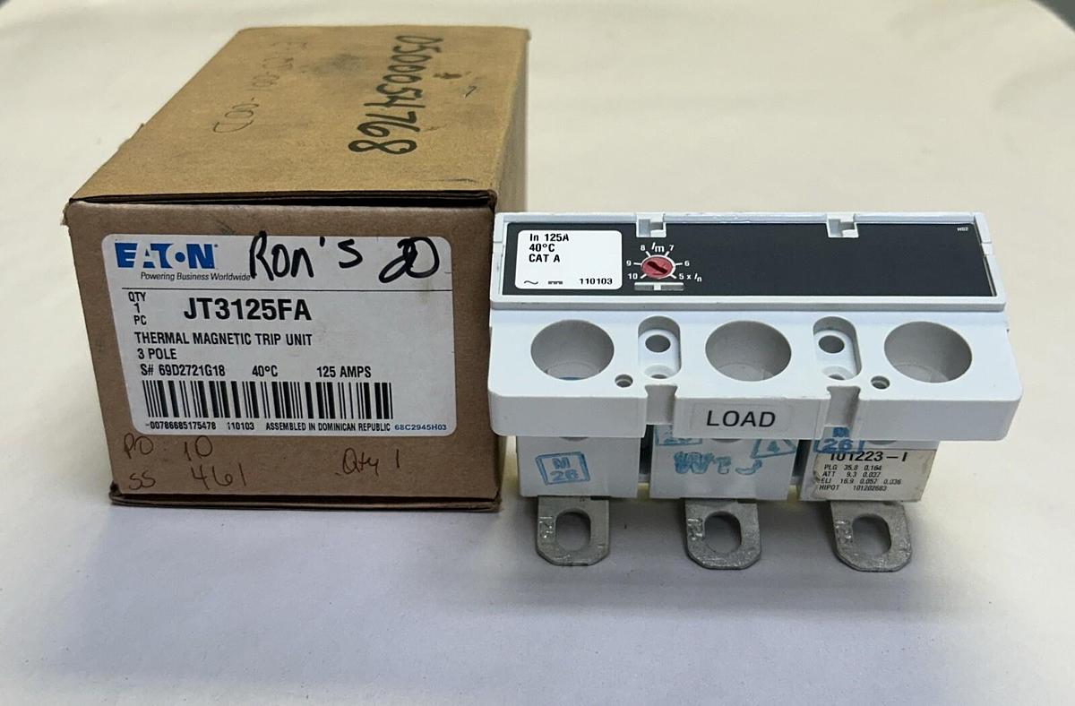 Used EATON,JT3125FA,THERMAL MAGNETIC TRIP UNIT 125A 3P NEW