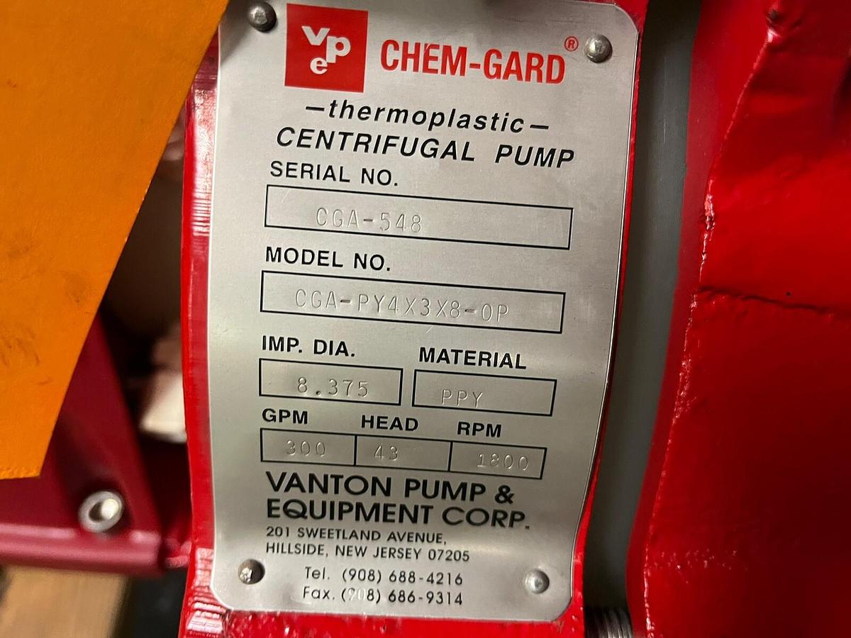 VANTON,CGA-PY4X3X8-OP,CHEM-GARD THERMOPLASTIC CENTRIFUGAL PUMP