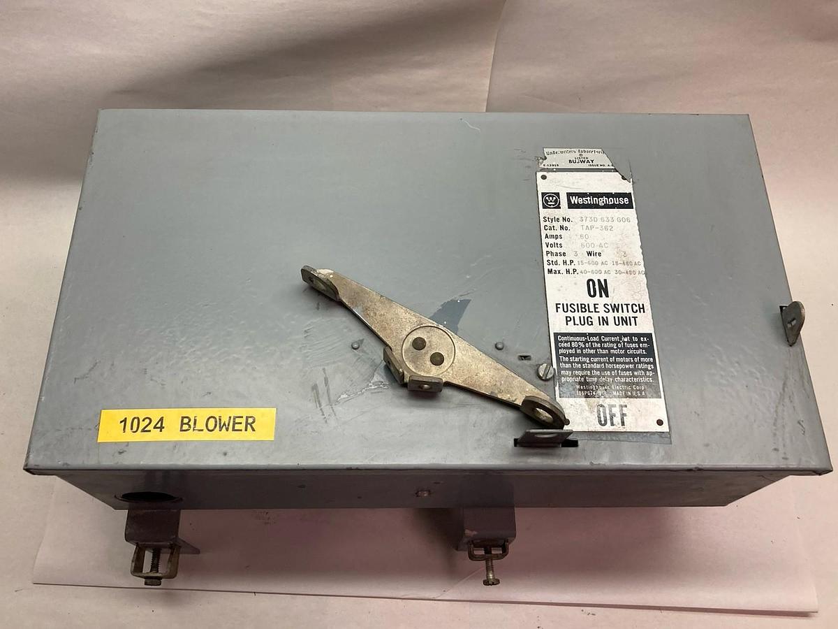 Used Westinghouse,373D 633 G06,3-Phase Fusible BUS PLUG Switch Pul-In Unit 60A 600Vac