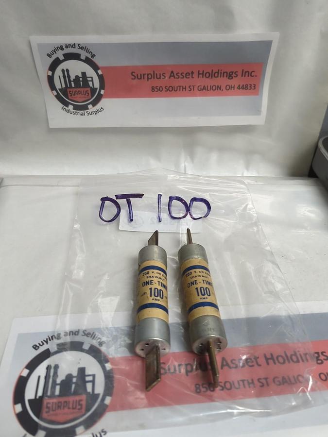 Used SHAWMUT,OT100,ONE-TIME 100 AMP FUSE LOT OF 2 PRE-OWNED