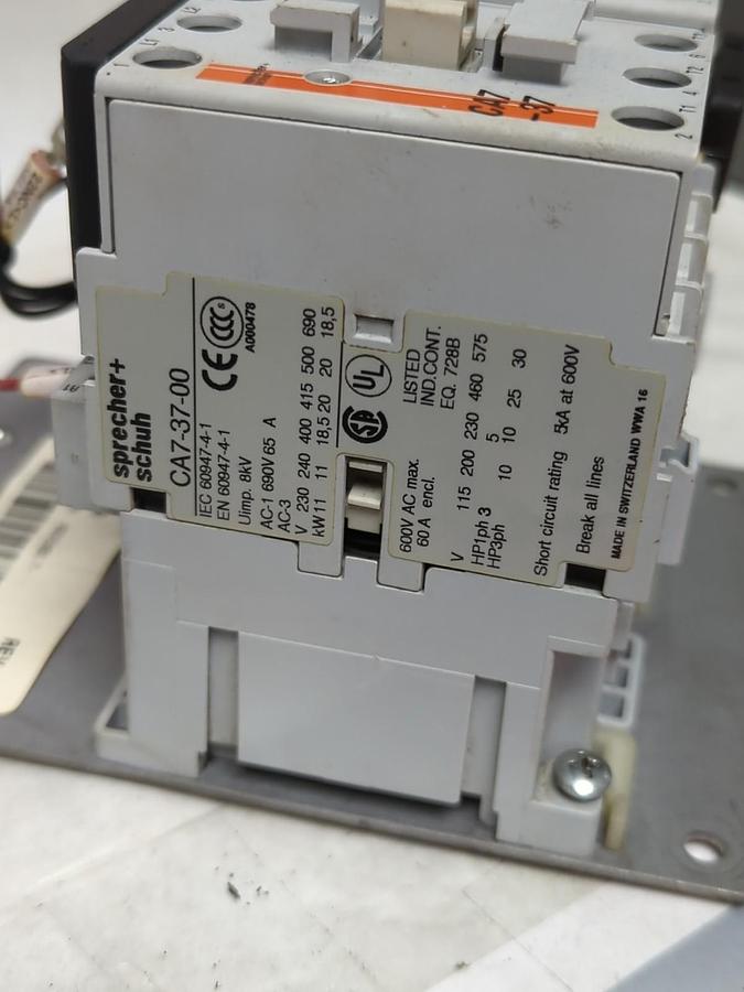 Used DELTA WYE SPRECHER+SCHUH,32-5009,CONTACTOR ASSEMBLY CA7-37-00 REV F 60A 600V MAX