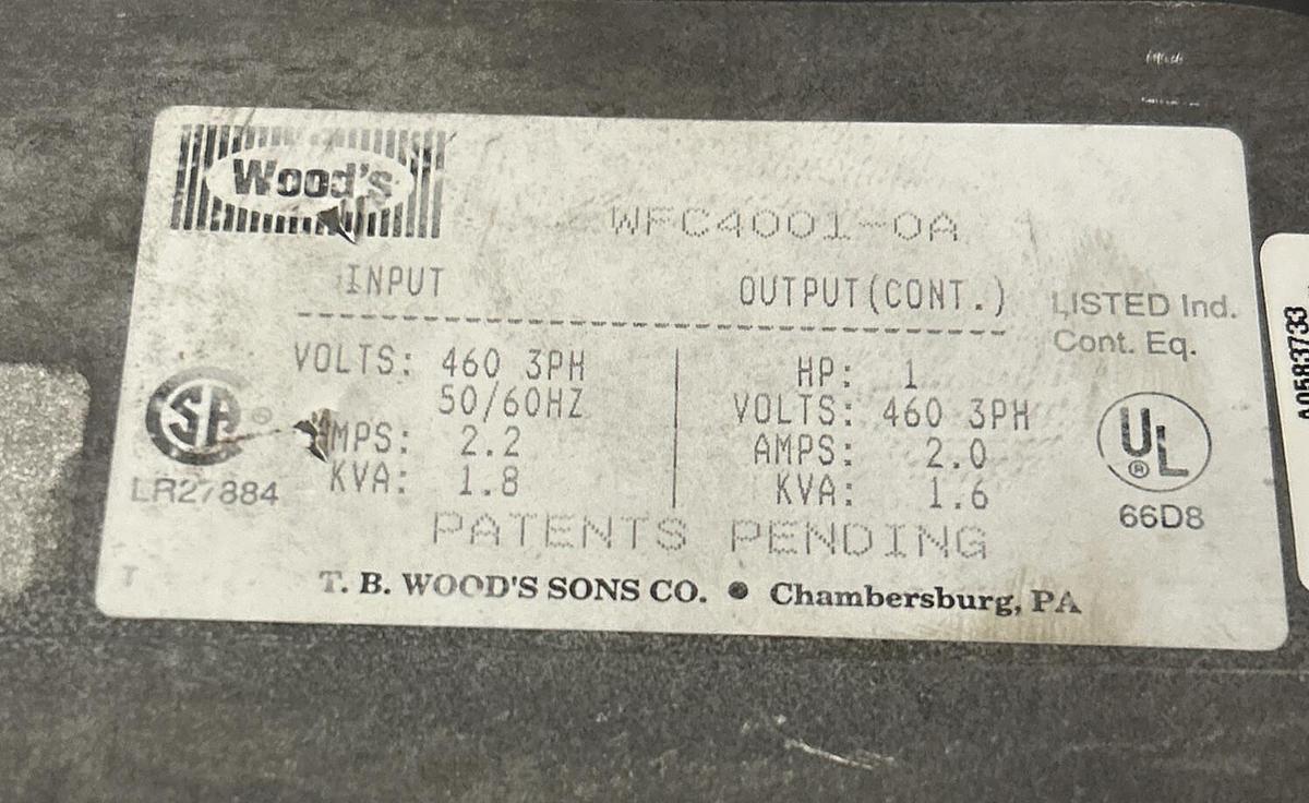 Used WOODS,WFC4001-0A,DRIVE 2.2A 460V 1HP NO COVER