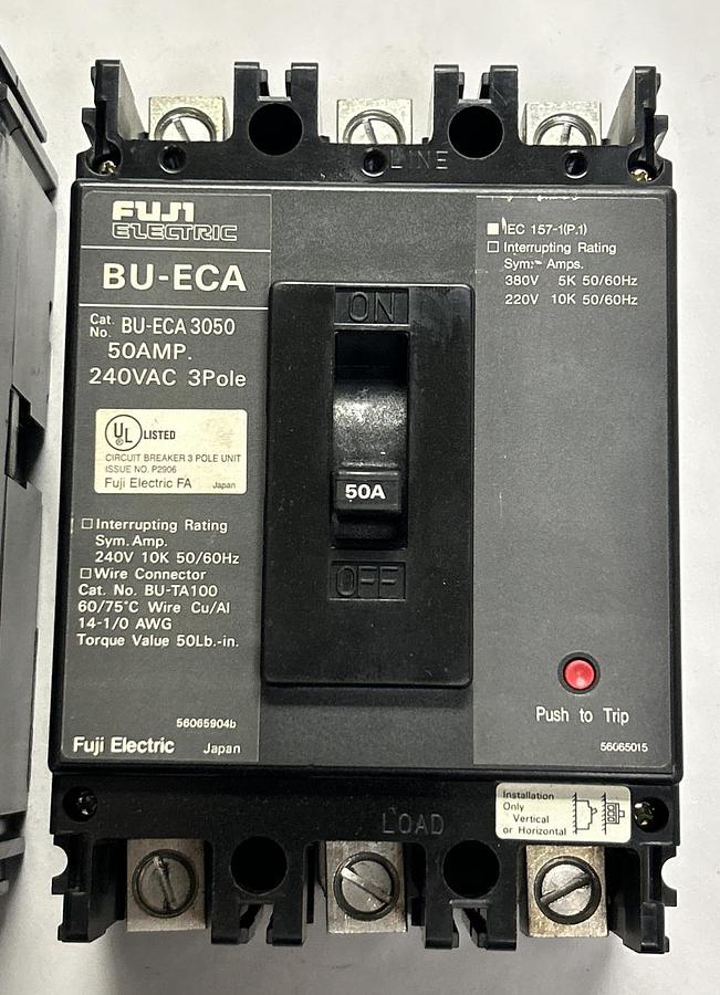Used FUJI ELECTRIC,BU-ECA-3050,CIRCUIT BREAKER 50A 240V 3P LOT OF 2