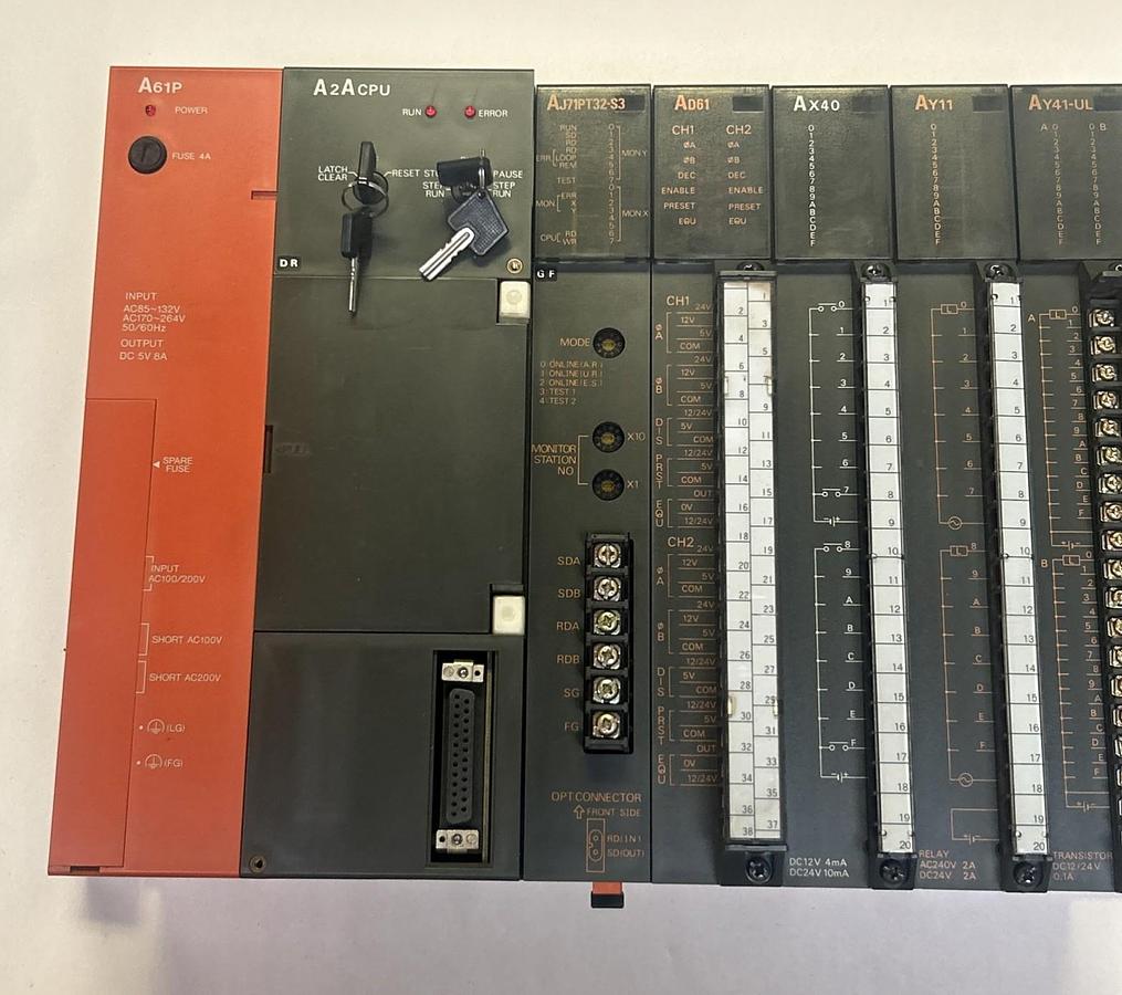 Used MITSUBISHI,A2ACPU / AJ71PT32-S3 / AD61 / AX40 / AY11 / AY41-UL,RACK ASSEMBLY