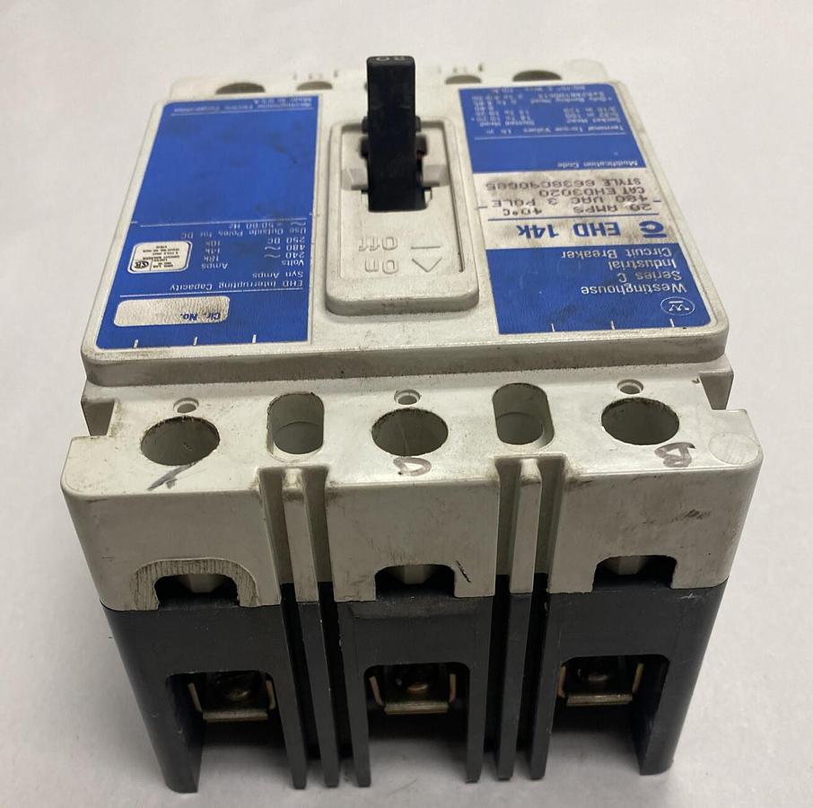Used Westinghouse Cutler-Hammer,EHD3020,Circuit Breaker 20A 480V 3 Pole