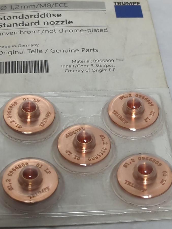 TRUMPF,0966809,CHROME PLATED LASER MACHINE NOZZLE 1.2MM/M8/ECE PACK OF 5 NOS