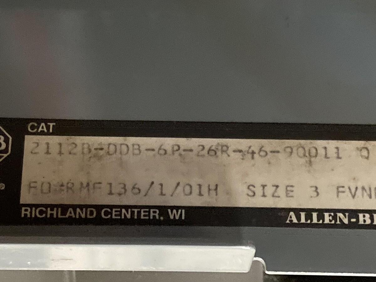 Used Allen-Bradley,2100 2112B,Size 3 Fused MCC 32 Inch Starter Feeder Bucket