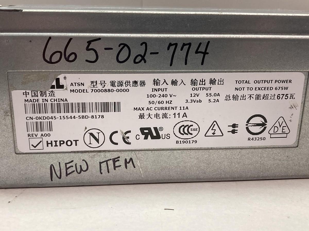 Used Dell,Model 7000880-0000,Power Supply 100-240V 50/60Hz 675W Output