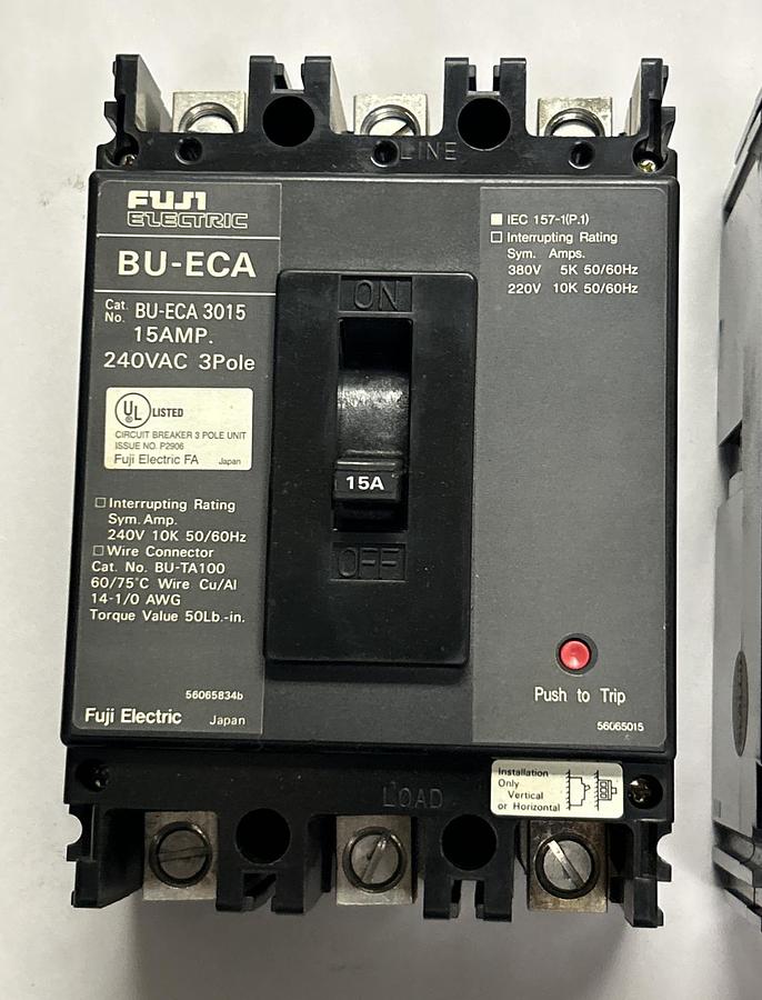 Used FUJI ELECTRIC,BU-ECA3015,CIRCUIT BREAKER 15A 240V 3P LOT OF 2