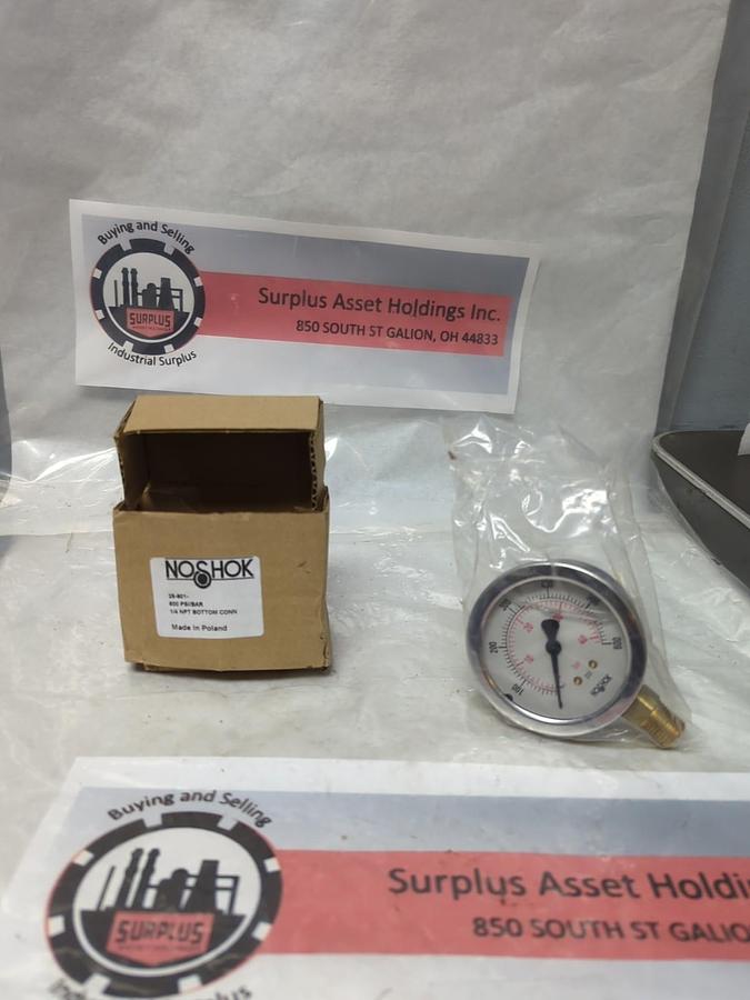 NOSHOK,25-901-600,GAUGE 1/4 IN BOTTOM CONNECTION 0-600PSI NOS