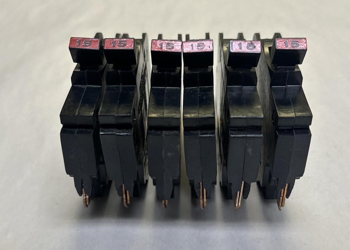 Used FEDERAL PACIFIC,NC115,CIRCUIT BREAKER 15A 120/240V 1P LOT OF 6