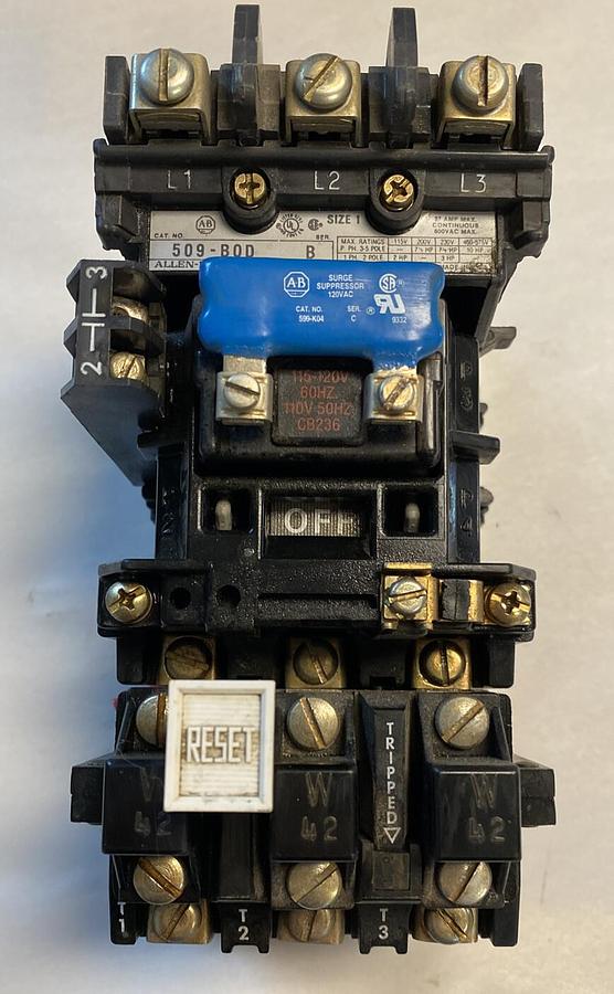 Used Allen-Bradley,509-BOD,Series B Size 1 Motor Starter 27AMP 600V 3 Pole 120V Coil