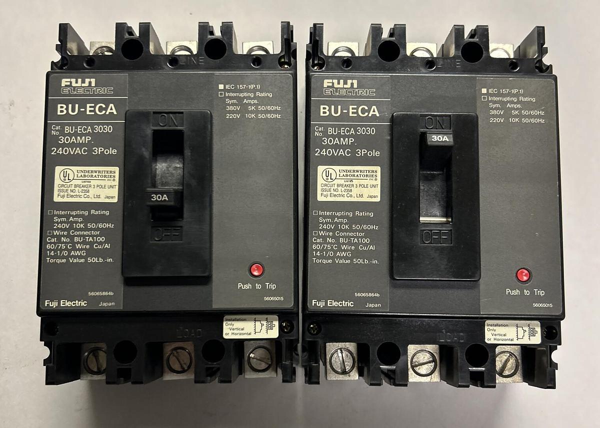 Used FUJI ELECTRIC,BU-ECA-3030,CIRCUIT BREAKER 30A 240V 3P LOT OF 2