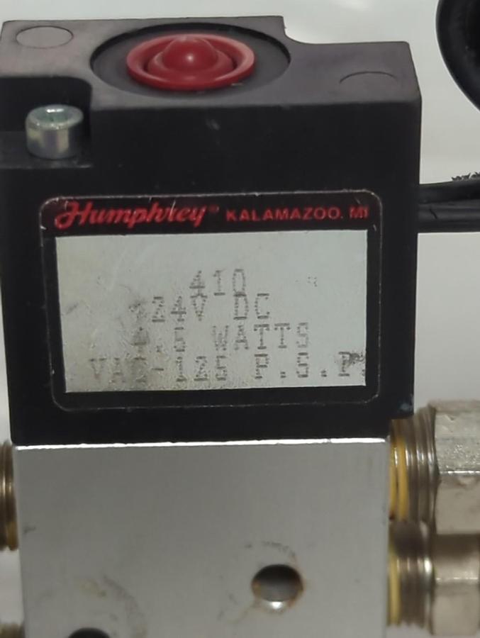 Used HUMPHREY,410,SOLENOID VALVE ASSEMBLY 24VDC 4.5W 125PSI PRE-OWNED