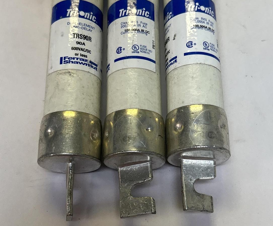 Used FERRAZ SHAWMUT,TRS90R,TIME DELAY FUSE 90A 600V LOT OF 3