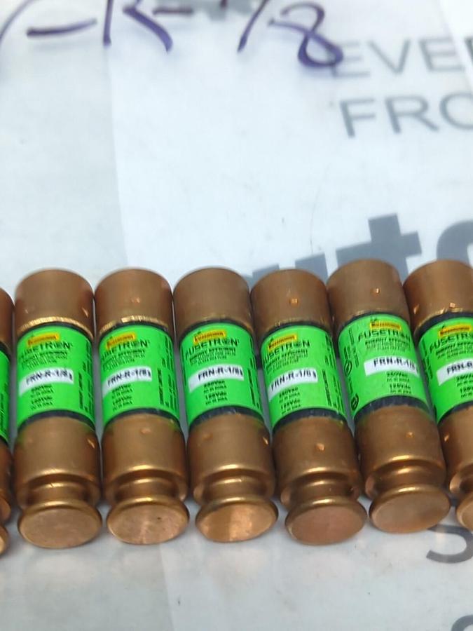 COOPER BUSSMANN,FRN-R-1/8,FUSETRON 1/8 AMP FUSE LOT OF 7 NOS