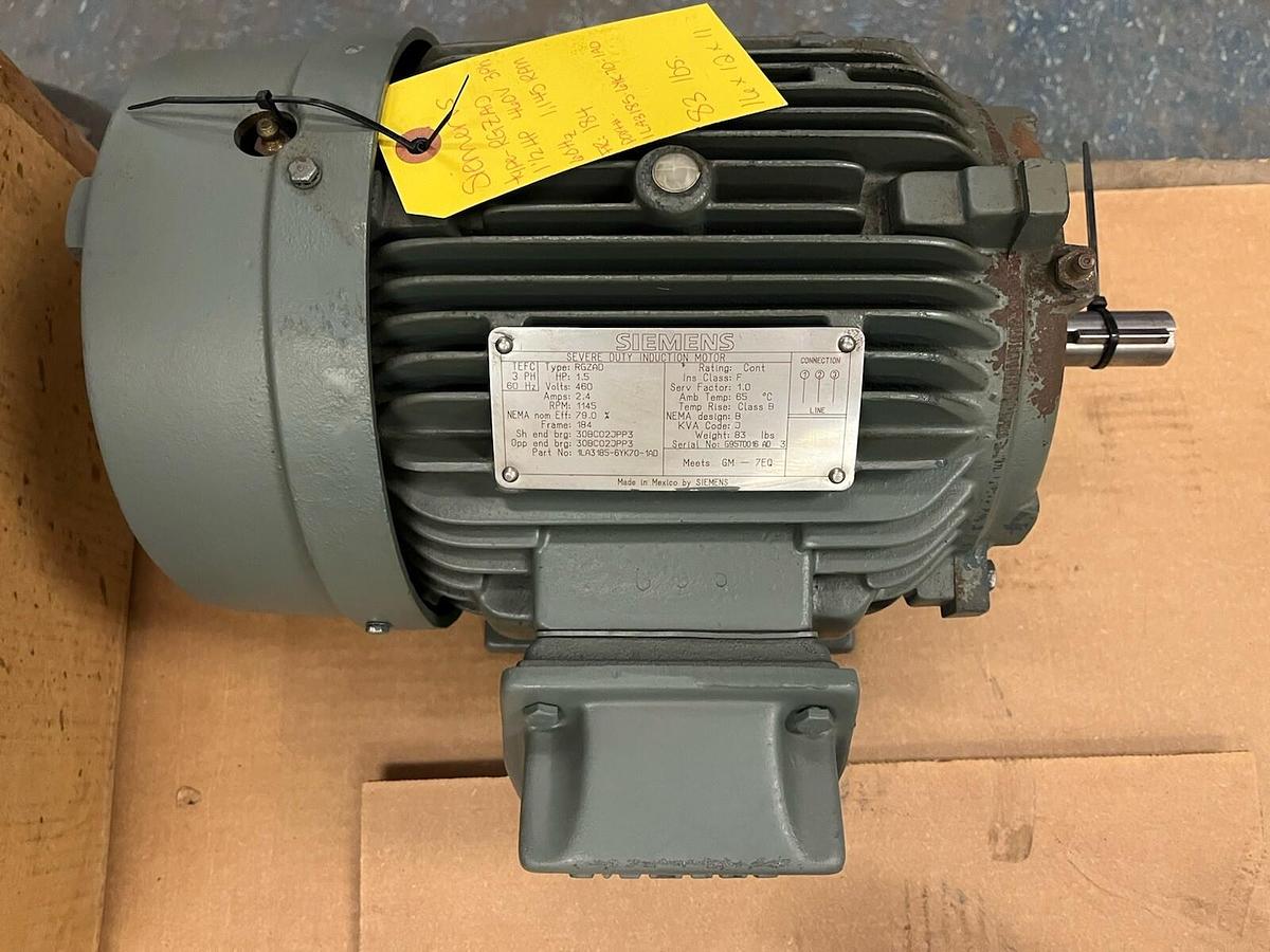 SIEMENS,RGZAD,SEVERE DUTY INDUCTION MOTOR 1.5HP 1145RPM 3PH 184