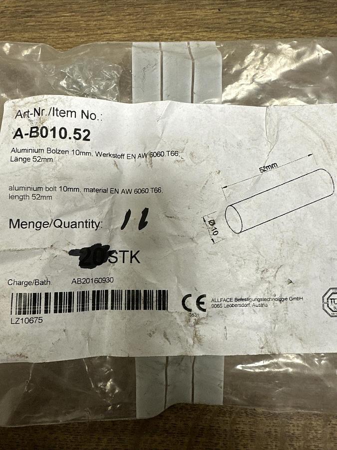 Allface,A-B010.52,Aluminum Dowel Rods 10mm x 52mm 11 Count