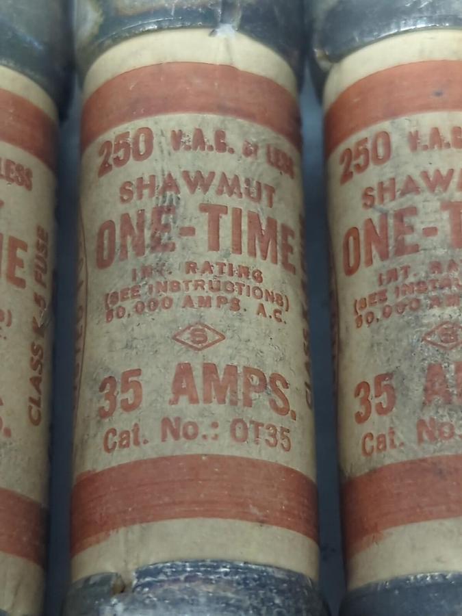Used GOULD SHAWMUT,OT35,ONE-TIME 35 AMP FUSE LOT OF 5 PRE-OWNED