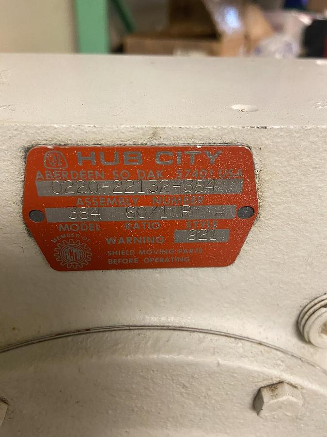 Used Hub City,0220-22132-384,Gear Speed Reducer Ratio 60 Model 384