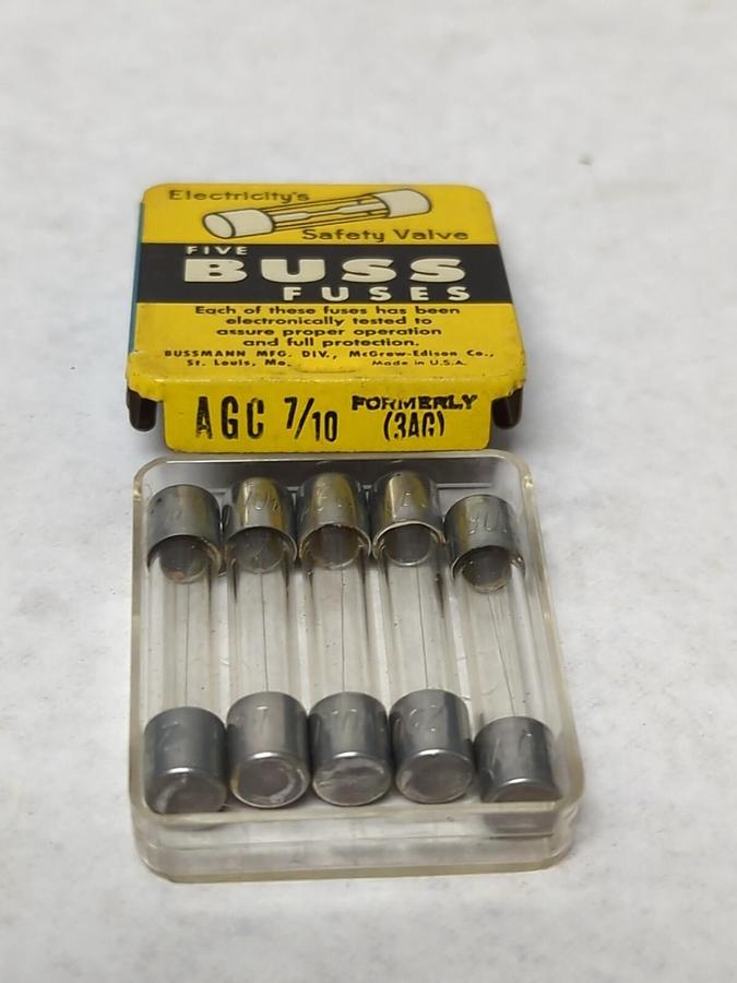 COOPER BUSSMANN,AGC 7/10,GLASS FUSES PACK OF 5 NOS
