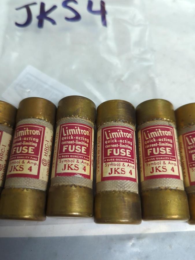 Used COOPER BUSSMANN,JKS-4,LIMITRON 4 AMP FUSE LOT OF 6 PRE-OWNED