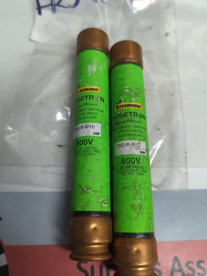 Used COOPER BUSSMANN,FRS-R-8/10,FUSETRON 8/10 AMP FUSE LOT OF 2 PRE-OWNED