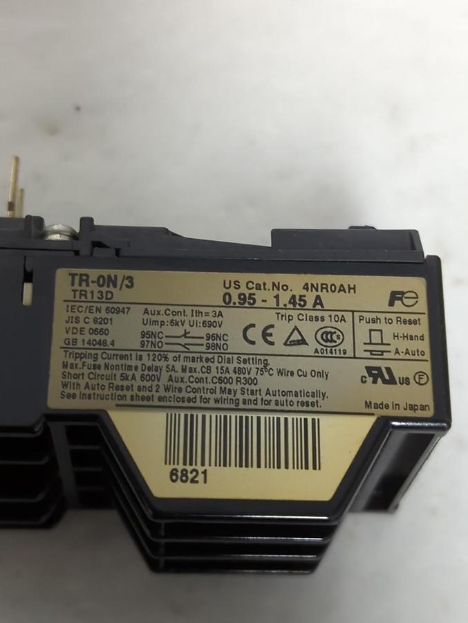 Used FUJI,TR13D,THERMAL OVERLOAD RELAY PRE-OWNED