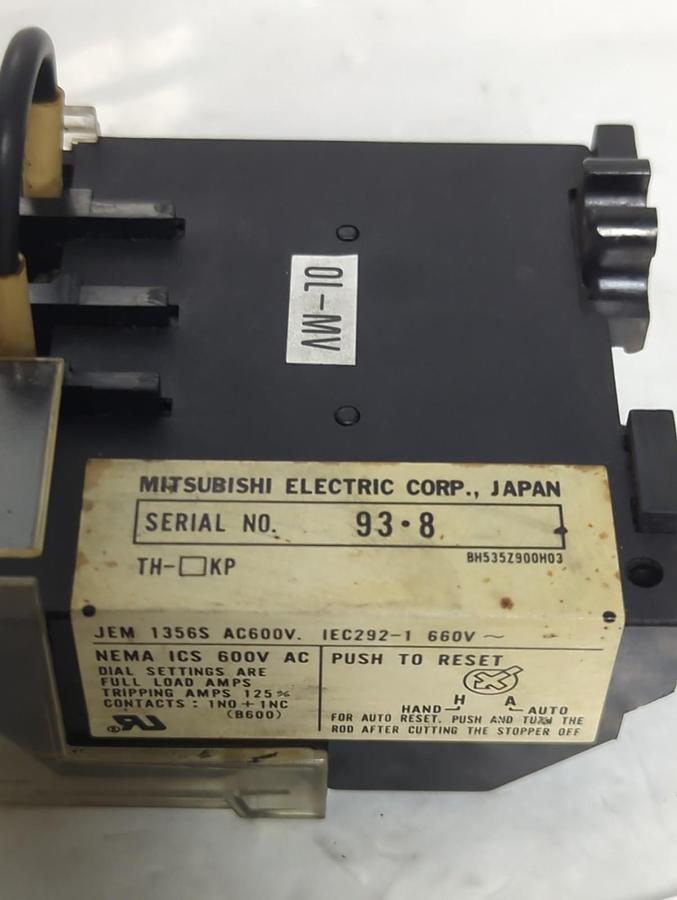 Used MITSUBISHI,TH-K20KP,THERMAL OVERLOAD RELAY PRE-OWNED