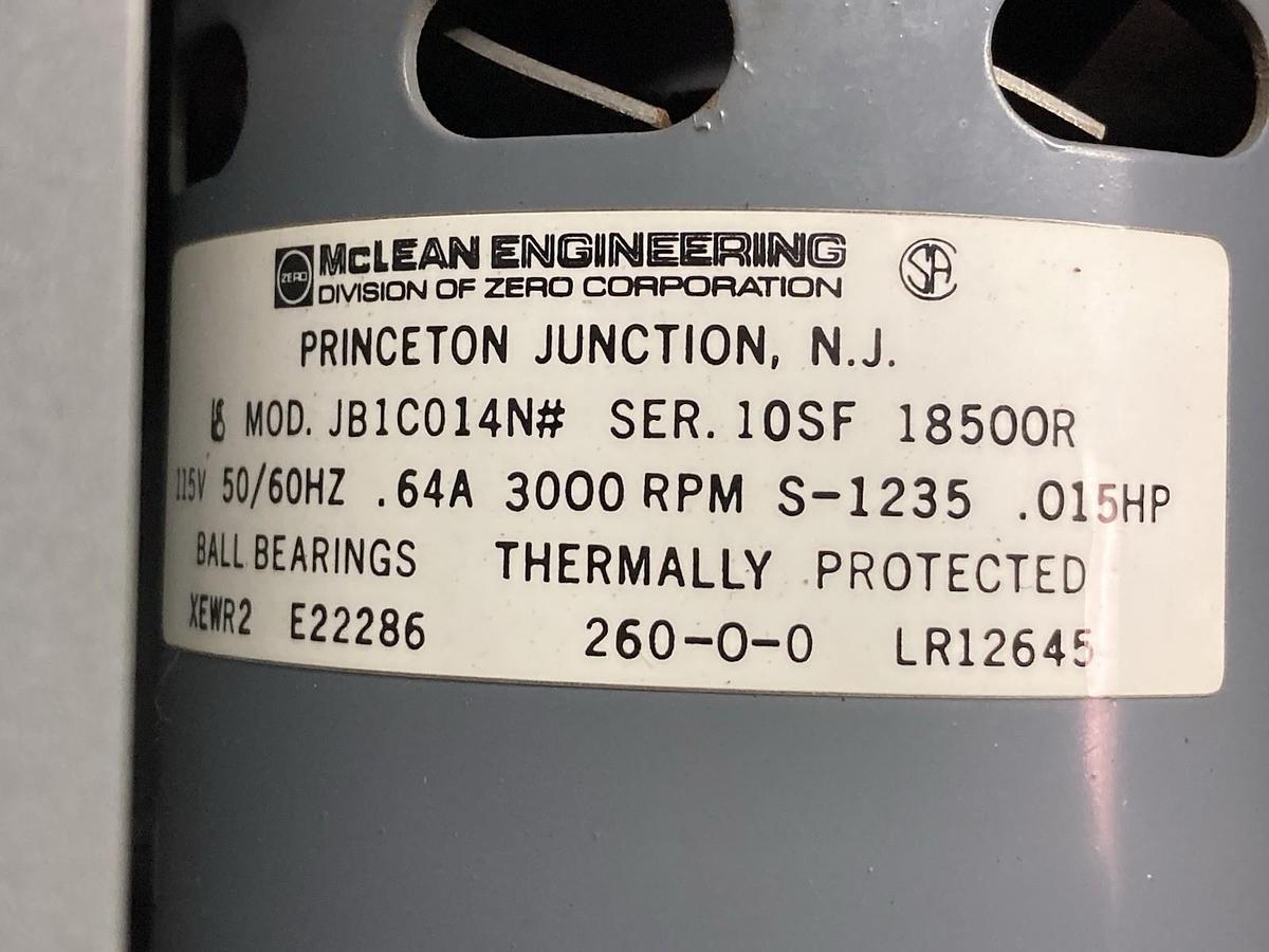 McLean Thermal,JB1C014N,Blower Motor 115V 50/60Hz 3000 RPM 0.015Hp w/ Enclosure