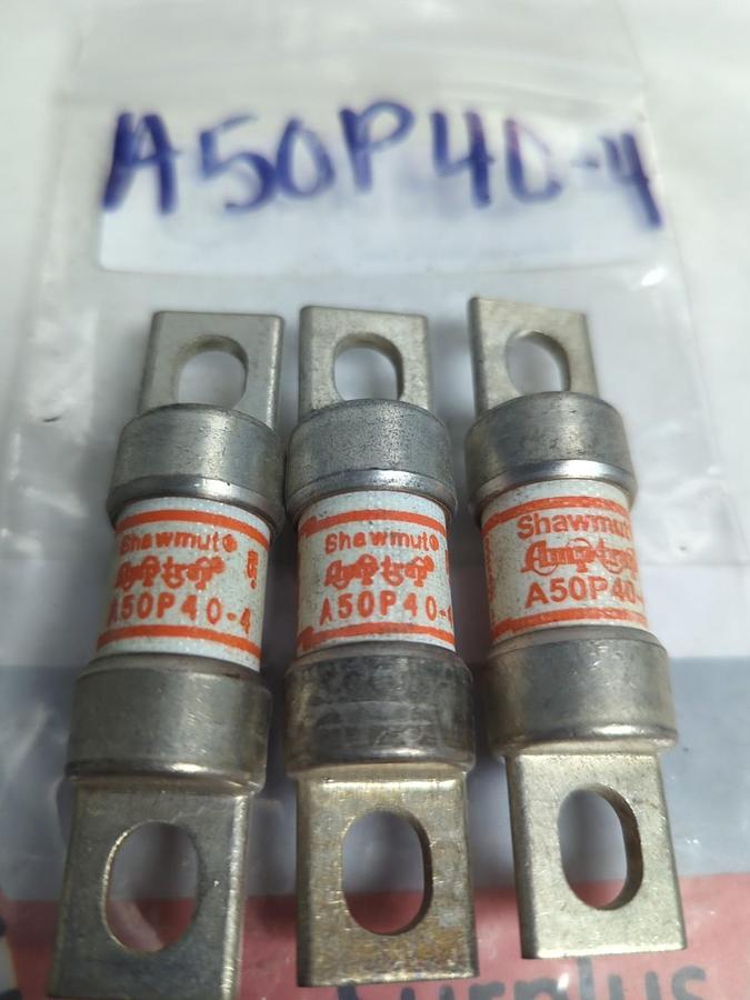 Used GOULD SHAWMUT,A50P40-4,TYPE 4 FUSE 40 AMP LOT OF 3 PRE-OWNED