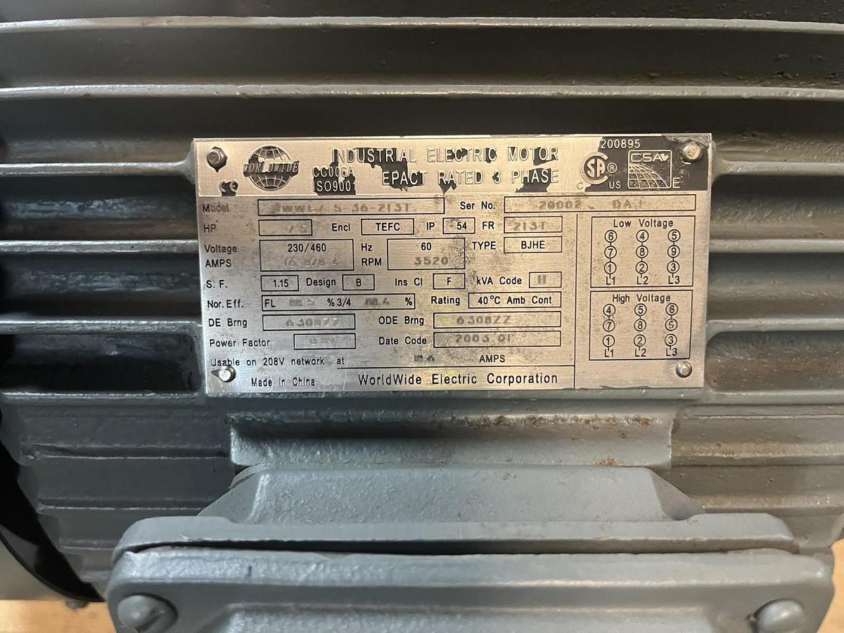 WORLDWIDE,WWE7.5-36-213T,MOTOR 7.5HP 3520RPM 3PH 213T