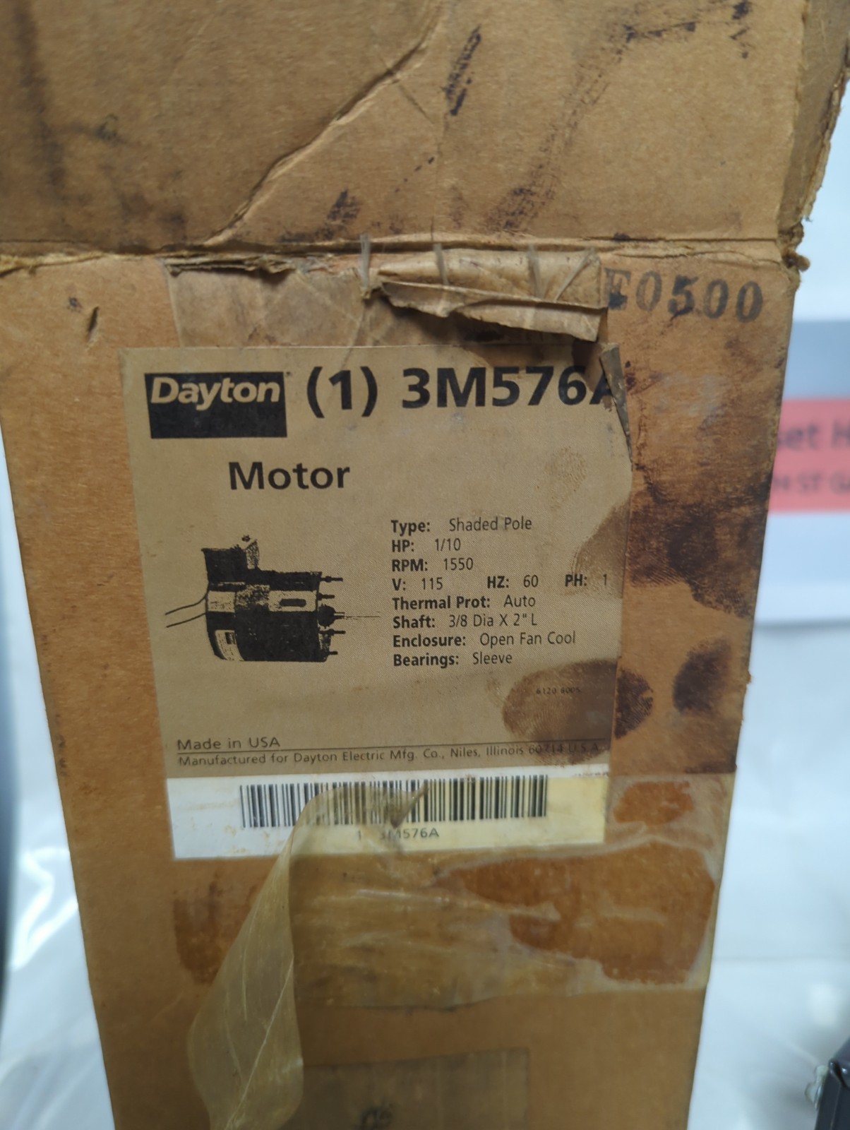 DAYTON,3M576A,1-PHASE MOTOR 115V 1/10HP NOS