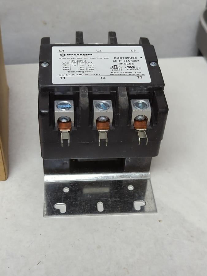 BREAKERS UNL.,BUC730U20,DEFINITE PURPOSE CONTACTOR 3-POLE 75 FLA 120V AC NEW