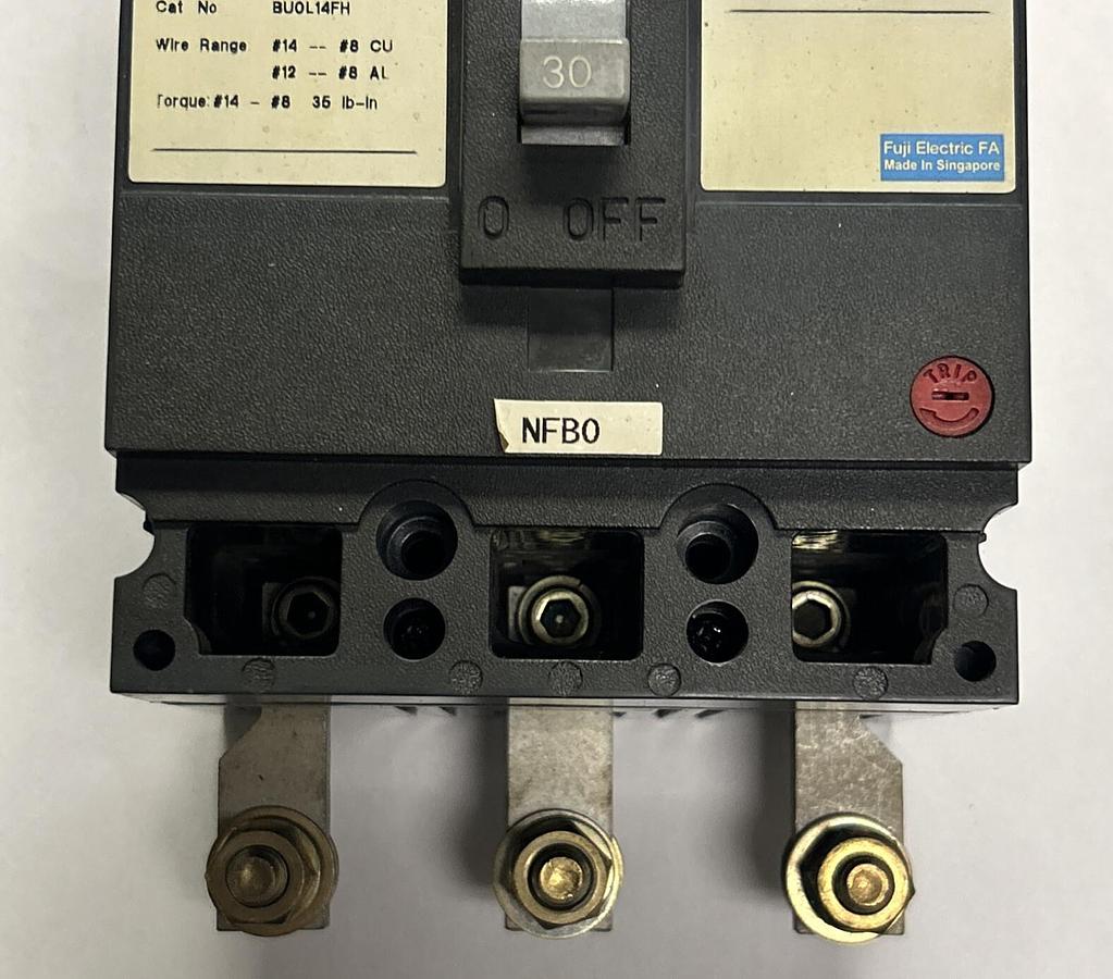 Used FUJI ELECTRIC,BU3EHC030L,CIRCUIT BREAKER 30A 600V 3P