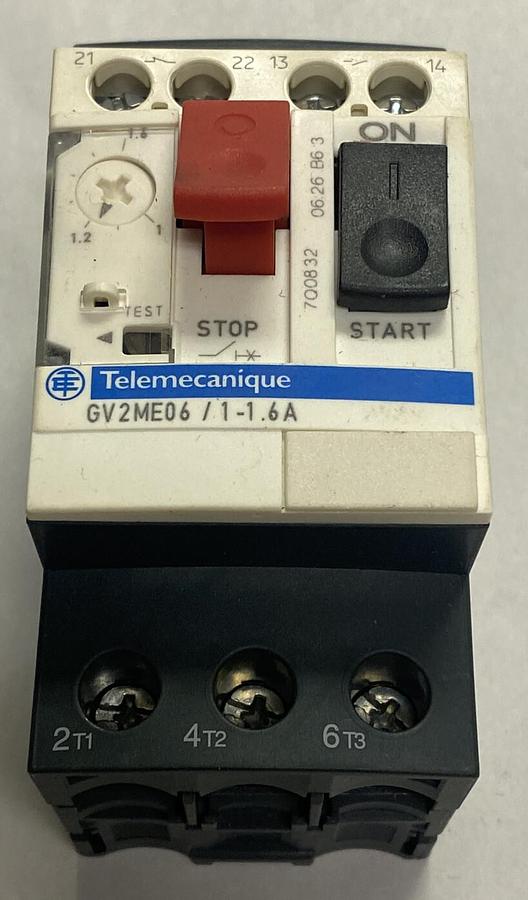 Used TELEMECANIQUE,GV2ME06,MOTOR CIRCUIT BREAKER 1-1.6A 3P