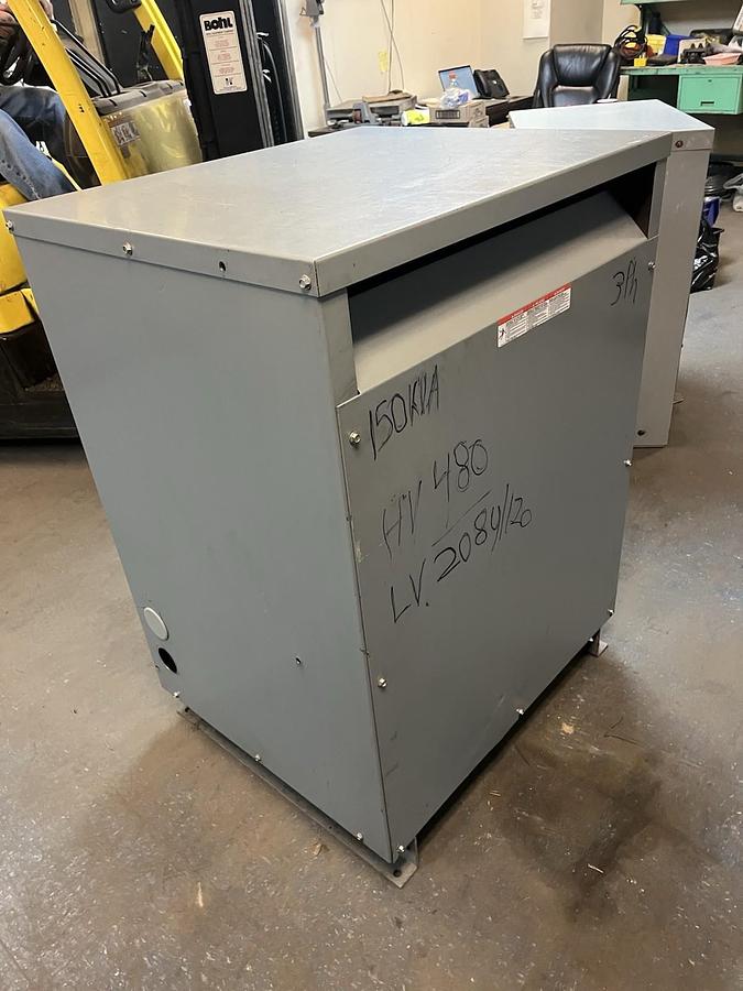 Used SQUARE D,EE150T3H,TRANSFORMER 150KVA HV 480V LV 208Y/120V 3PH