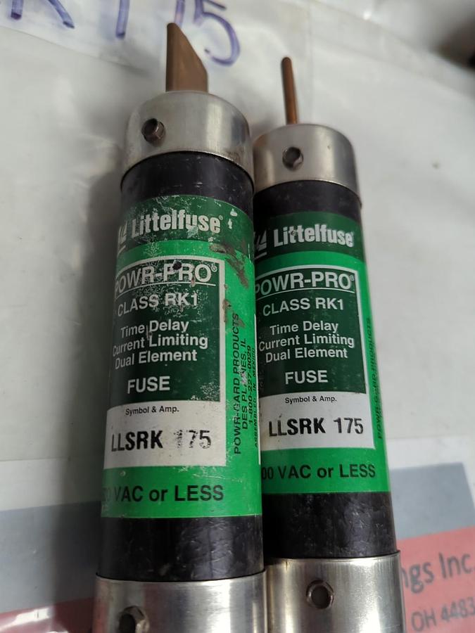 Used LITTELFUSE,LLSRK175,POWR-GARD 175 AMP FUSE LOT OF 2 PRE-OWNED