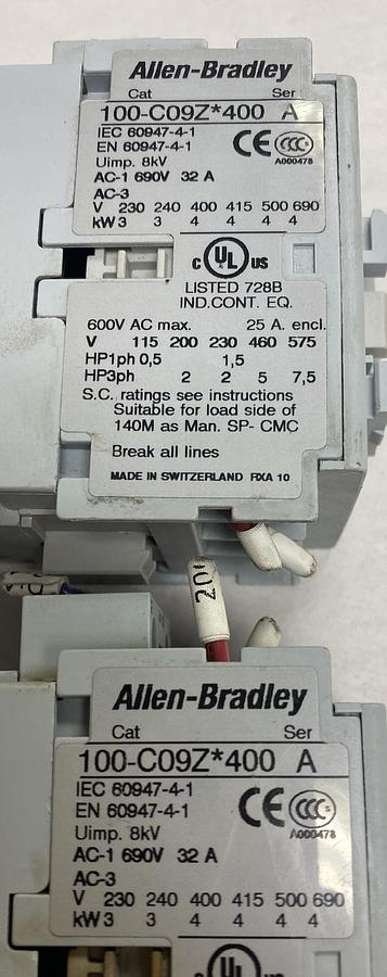 Used Allen-Bradley,100-C09Z*400,Contactor Lot Of 2