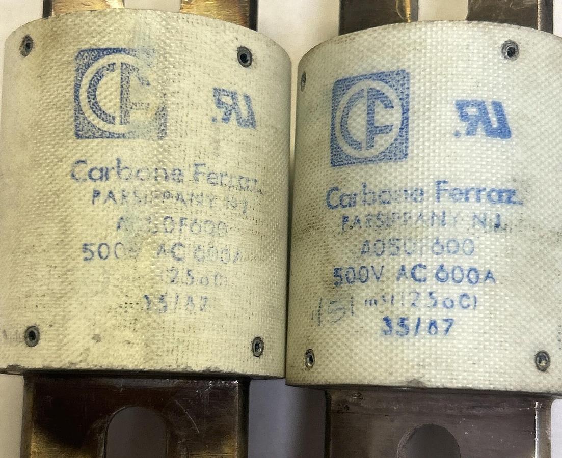 Used FERRAZ,A050F600,FUSE 600A 500V LOT OF 2