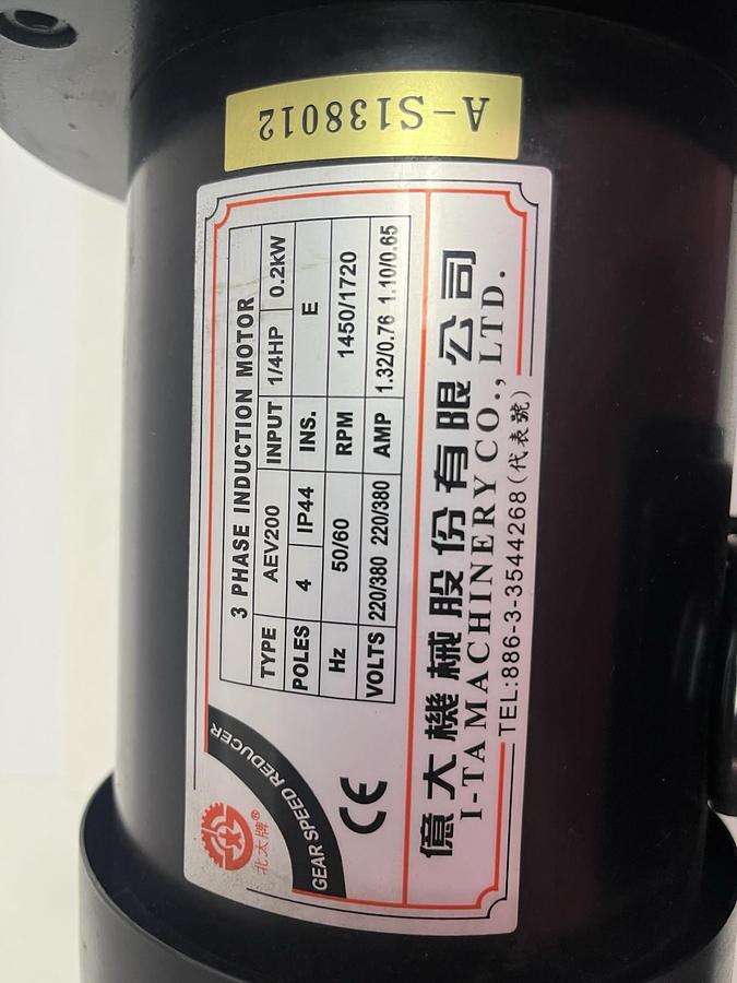 Used I-TA MACHINERY,FM-28,GEAR SPEED REDUCER 1/4HP 120 RATIO 3PH AEV200