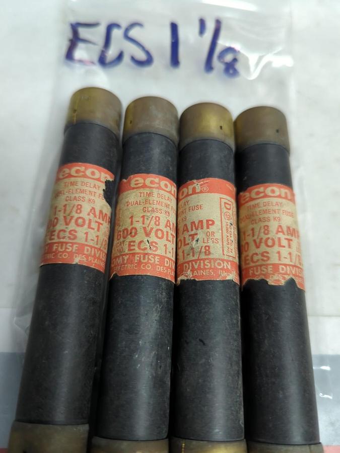 Used ECON,ECS 1-1/8,TIME-DELAY 1-1/8 AMP FUSE LOT OF 4 PRE-OWNED