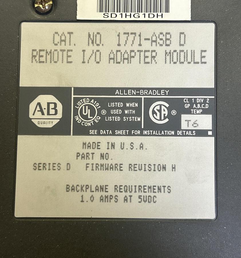 Used ALLEN BRADLEY,1771-ASB,REMOTE I/O ADAPTER MODULE